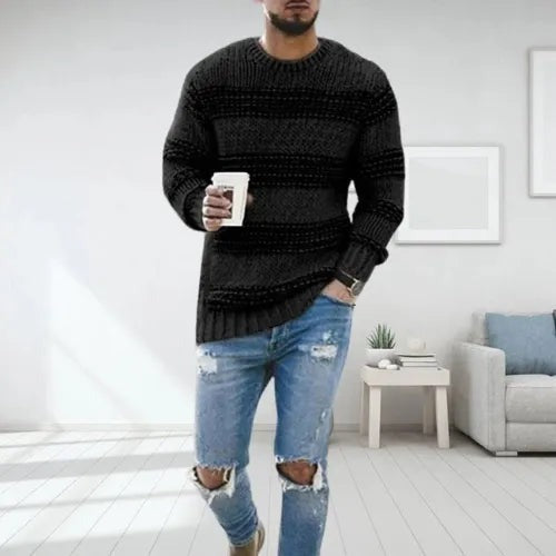 Oskar | Męski Sweter w Paski Beżowy Knitwear