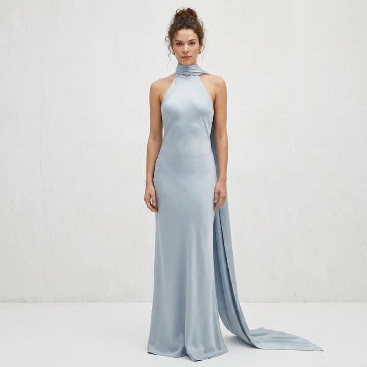 Joanna | Sukienki Wieczorowe Burgundowa Satynowa Maxi Halter