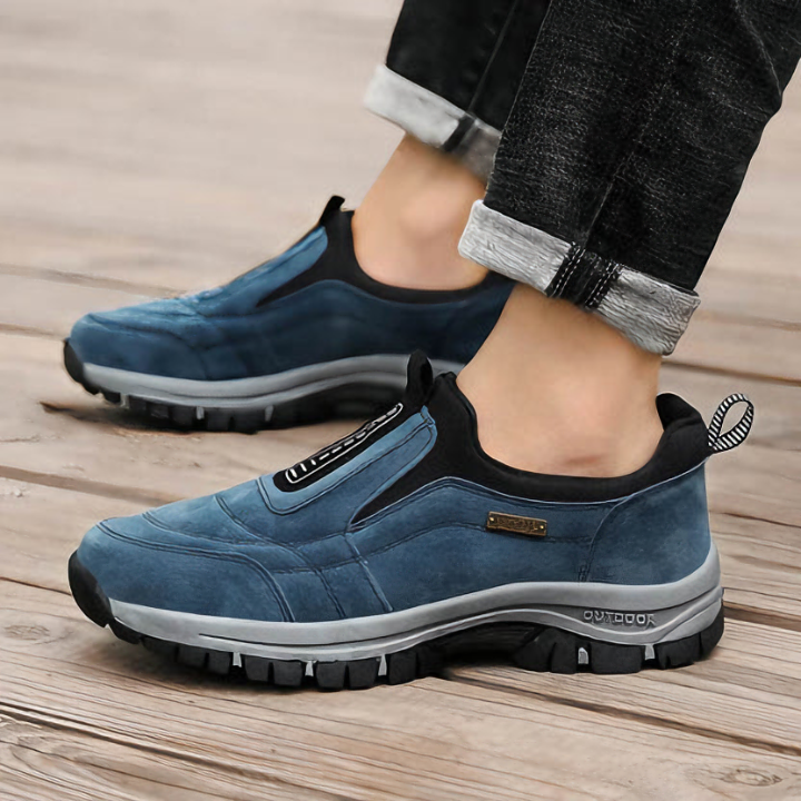 Sasza | Niebieskie Zamszowe Buty Slip-On z Grubą Podeszwą