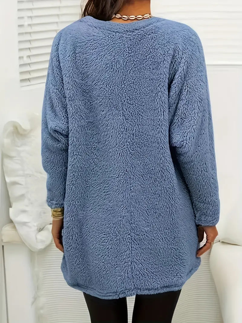 Malwina | Różowy Tunic Sweter z Kieszeniami Oversize