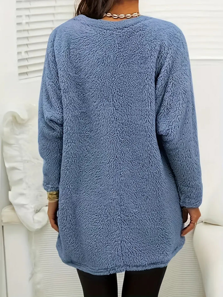 Malwina | Różowy Tunic Sweter z Kieszeniami Oversize
