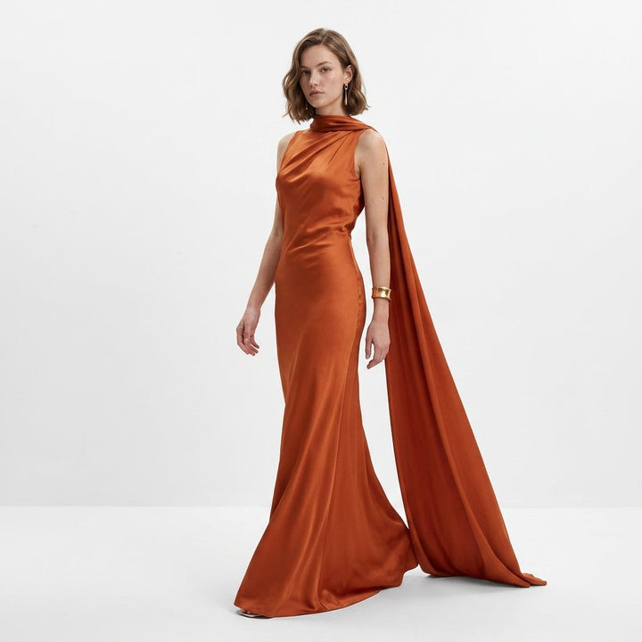 Joanna | Sukienki Wieczorowe Burgundowa Satynowa Maxi Halter