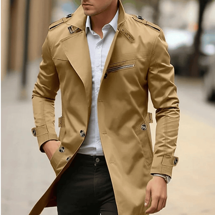 Antoni | Męski Płaszcz Trench Khaki Dopasowany