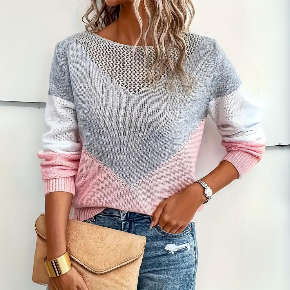 Barbara | Kolorowy Sweter Dziergany z Dekoltem Okrągłym