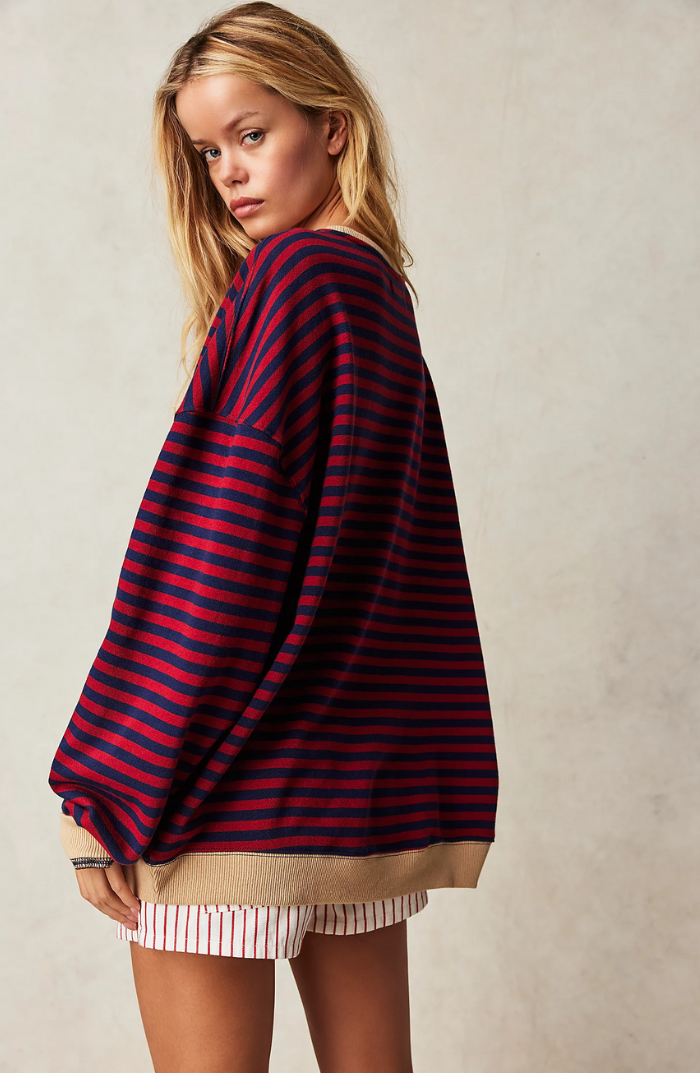 Alicja | Sweter w Paski Oversize Długi Rękaw Niebieski