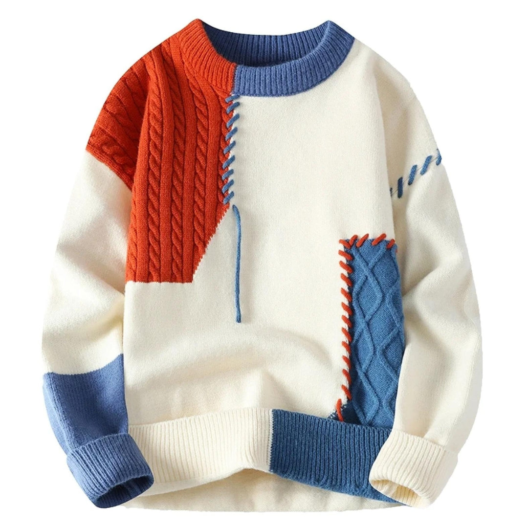 Luca | Wielokolorowy Sweter Patchwork z Dzianiny