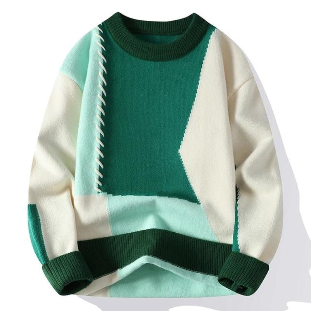 Luca | Wielokolorowy Sweter Patchwork z Dzianiny