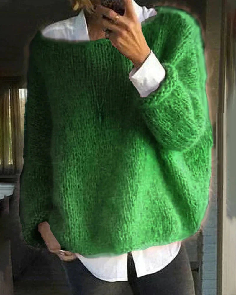 Klaudia | Sweter Damski Mohairowy Różowy Boat Neck