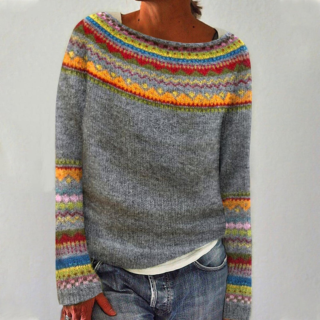 Iga | Sweter w Pasy Długi Rękaw Relaxed Fit