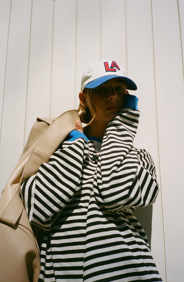 Sandra | Blu Sweter w Paski Oversize Damski