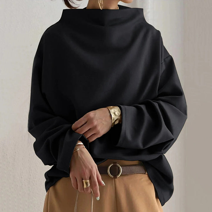 Emilia | Czarna Bluzka Oversize Długi Rękaw Golf