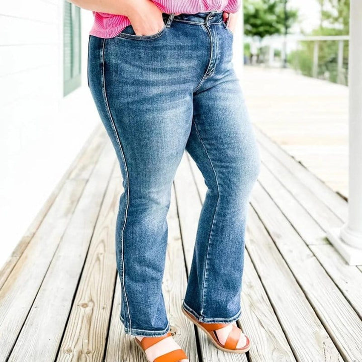 Wiktoria | Spodnie z Wysokim Stanem Dżinsowe Proste Bootcut