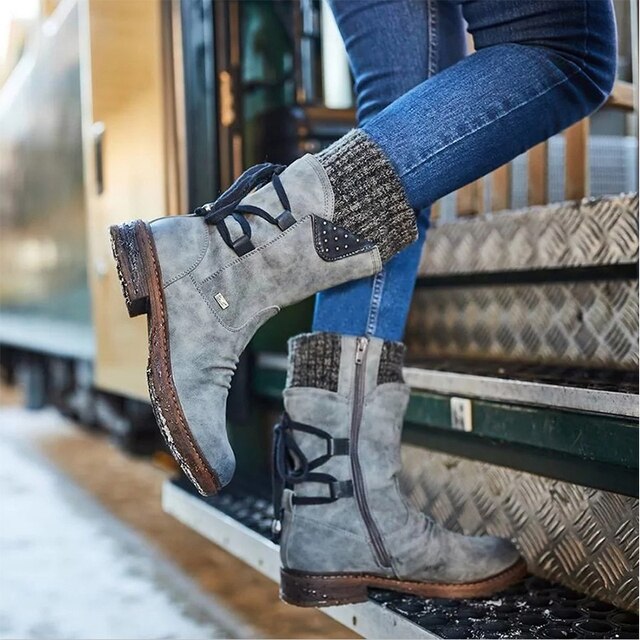 Marta | Buty Zimowe Damskie Fioletowe Sznurowane