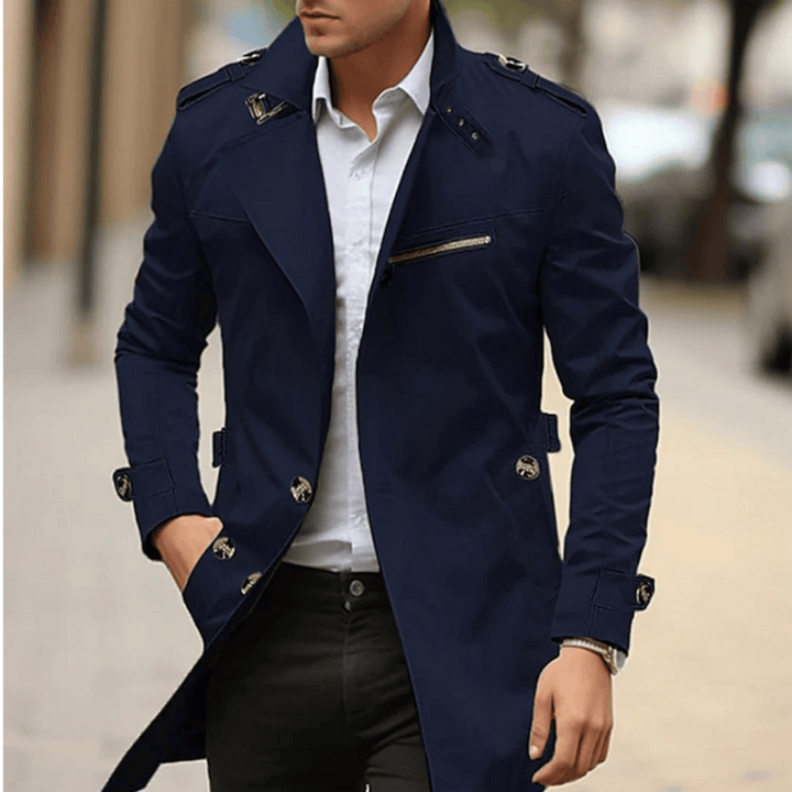 Antoni | Męski Płaszcz Trench Khaki Dopasowany