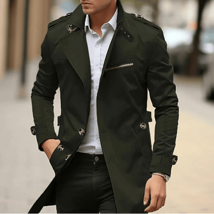 Antoni | Męski Płaszcz Trench Khaki Dopasowany