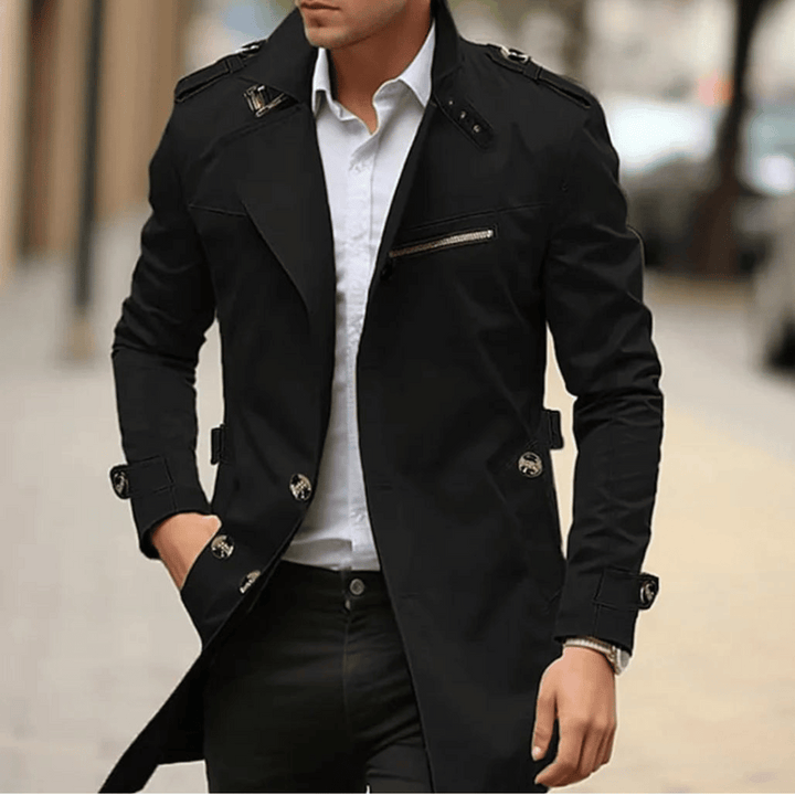 Antoni | Męski Płaszcz Trench Khaki Dopasowany