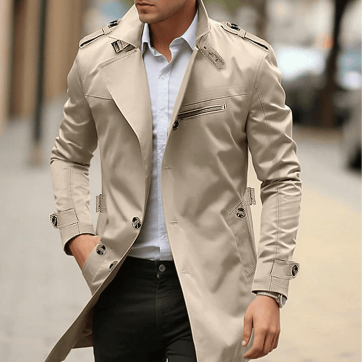 Antoni | Męski Płaszcz Trench Khaki Dopasowany