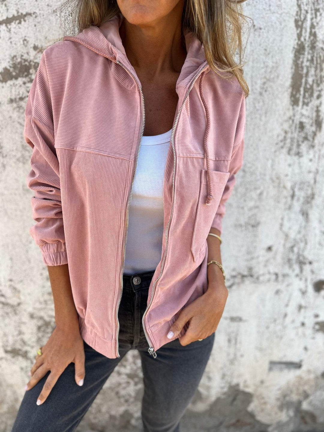 Julia | Niebieska Bluza Kaptur Sztruks Relaxed