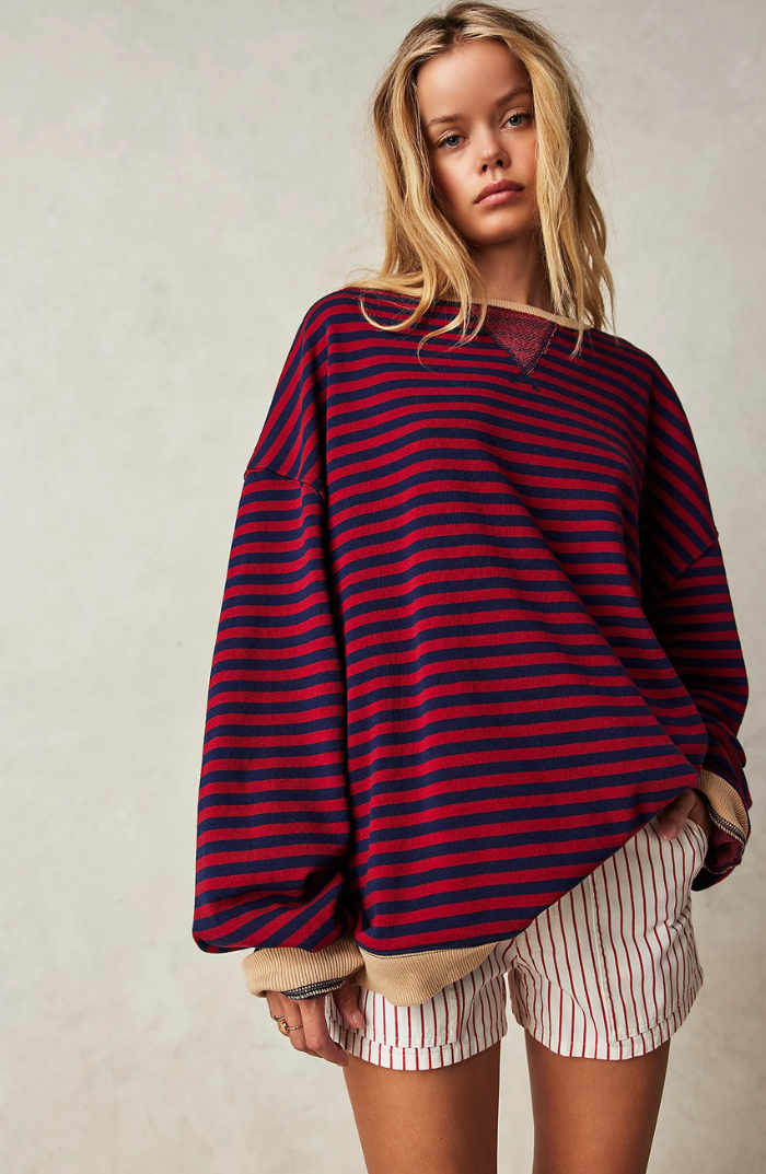 Sandra | Blu Sweter w Paski Oversize Damski