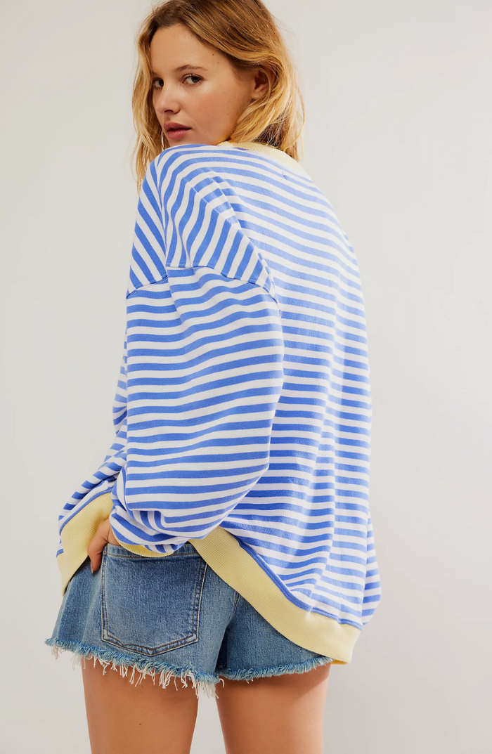Alicja | Sweter w Paski Oversize Długi Rękaw Niebieski