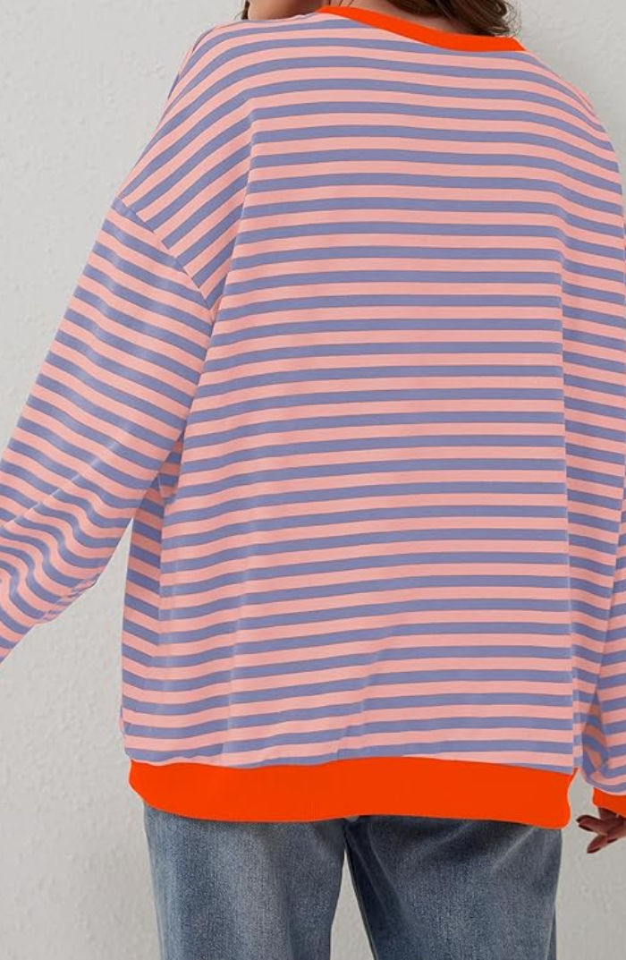 Alicja | Sweter w Paski Oversize Długi Rękaw Niebieski
