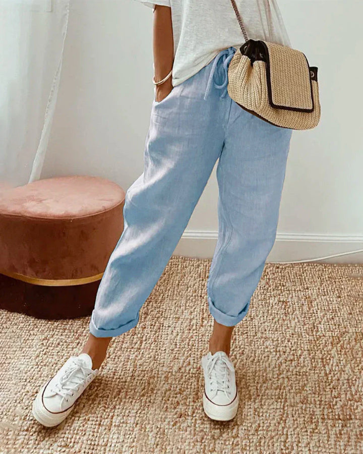 Aleksandra | Lniane Spodnie z Kieszeniami Relaxed Fit