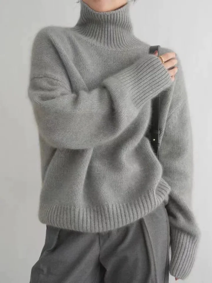 Malwina | Knitwear Sweter Oversize Golf Damski Szary Długie Rękawy