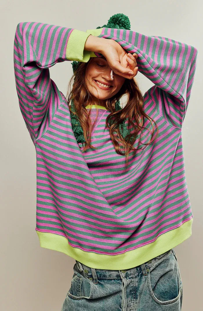Sandra | Blu Sweter w Paski Oversize Damski