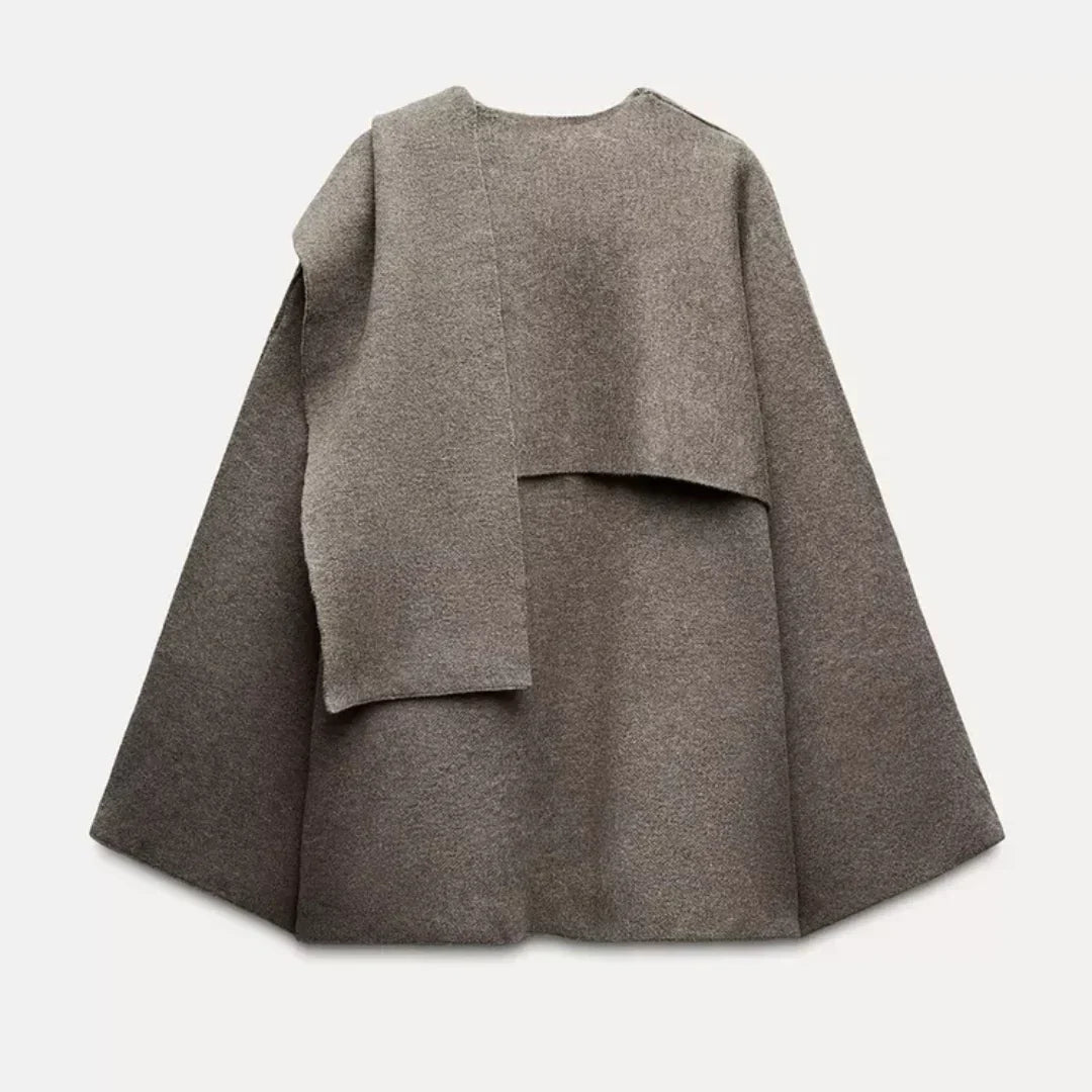 Anna | Oversized Szary Płaszcz z Szerokim Rękawem