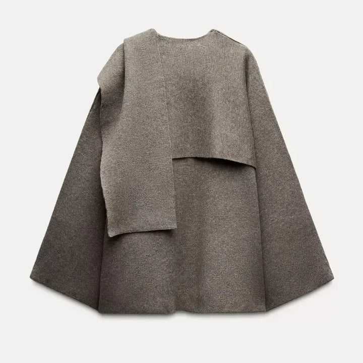 Anna | Oversized Szary Płaszcz z Szerokim Rękawem