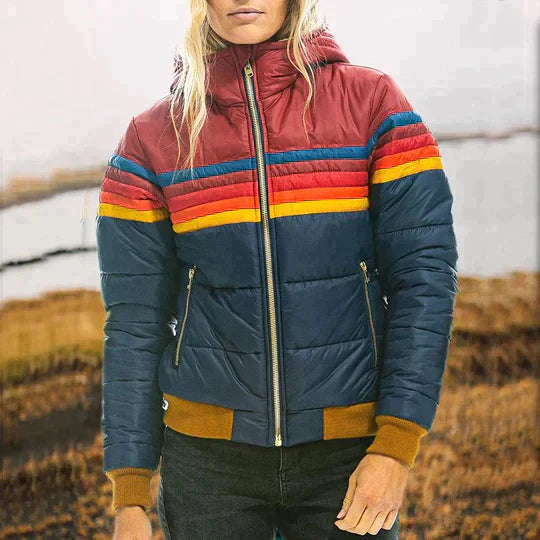 Emilia | Wielokolorowa Pikowana Kurtka Puffer z Kapturem