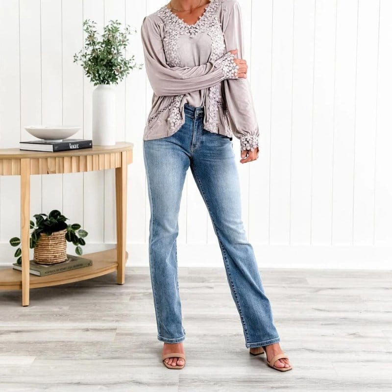 Wiktoria | Spodnie z Wysokim Stanem Dżinsowe Proste Bootcut