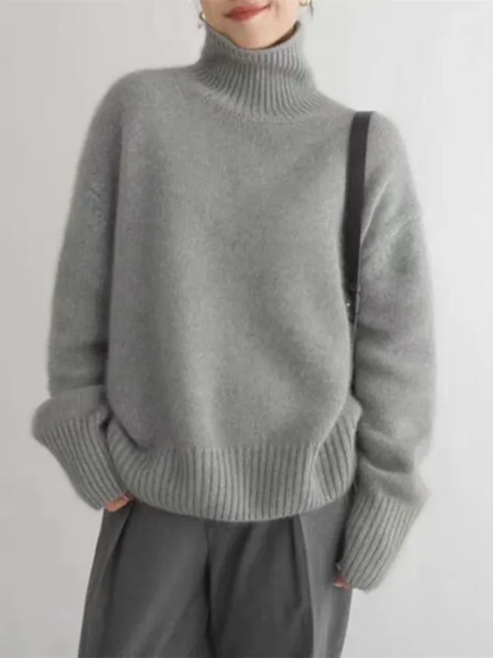 Sandra | Damski Szary Sweter z Golfem Oversize
