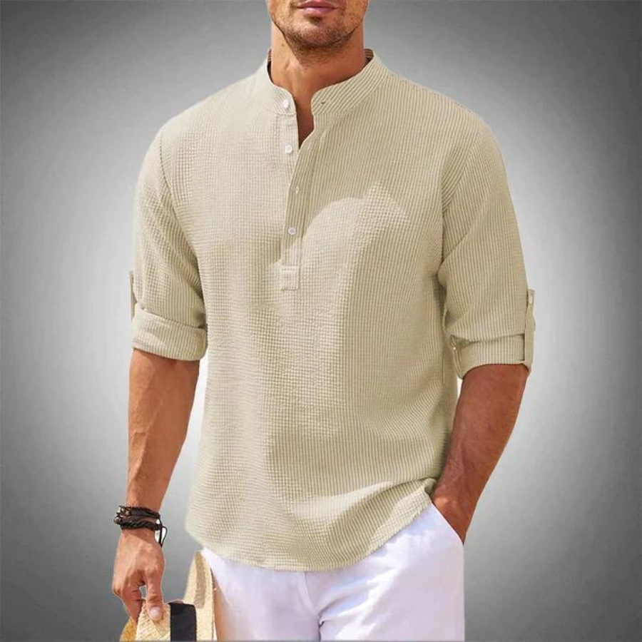 Jan | Męska Koszula Henley Lniana Długi Rękaw