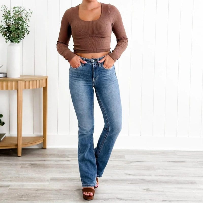 Wiktoria | Spodnie z Wysokim Stanem Dżinsowe Proste Bootcut
