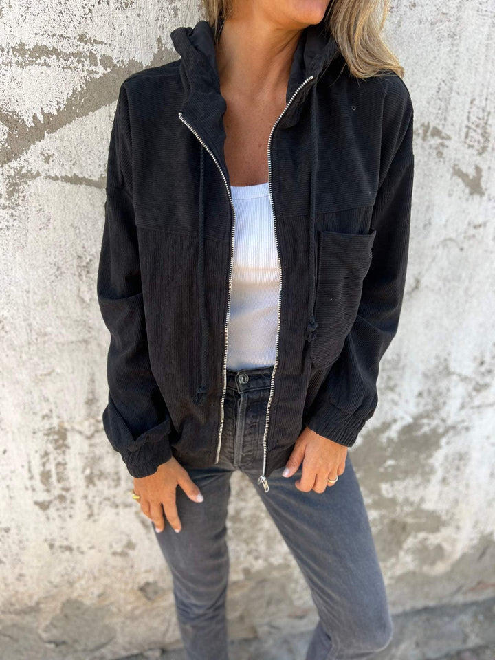 Julia | Niebieska Bluza Kaptur Sztruks Relaxed