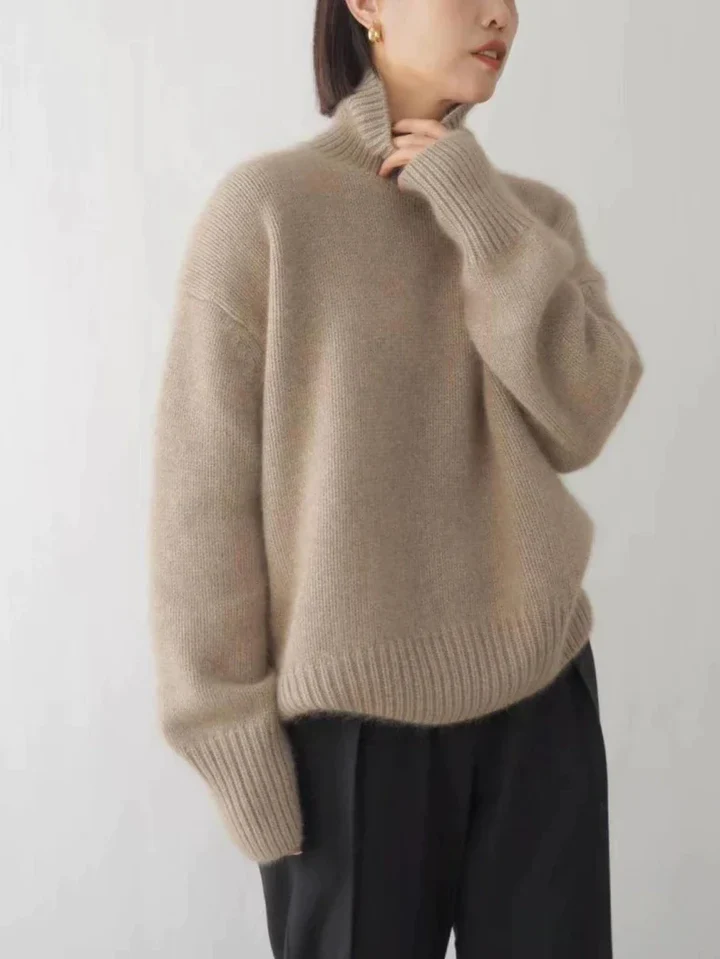Malwina | Knitwear Sweter Oversize Golf Damski Szary Długie Rękawy