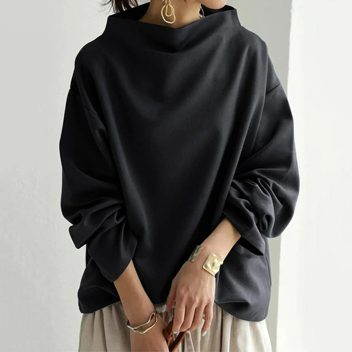 Emilia | Czarna Bluzka Oversize Długi Rękaw Golf