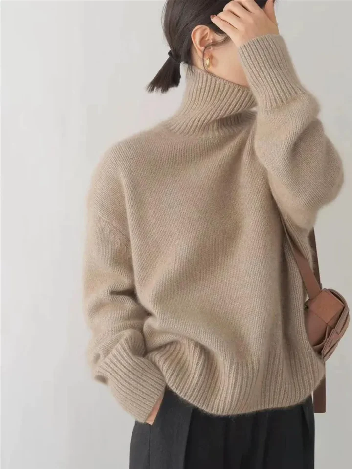 Sandra | Damski Szary Sweter z Golfem Oversize