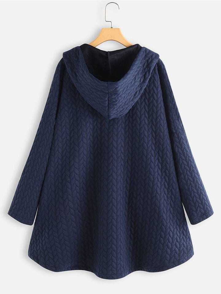 Barbara | Czarna Pikowana Kurtka z Kapturem Zapinana na Guziki
