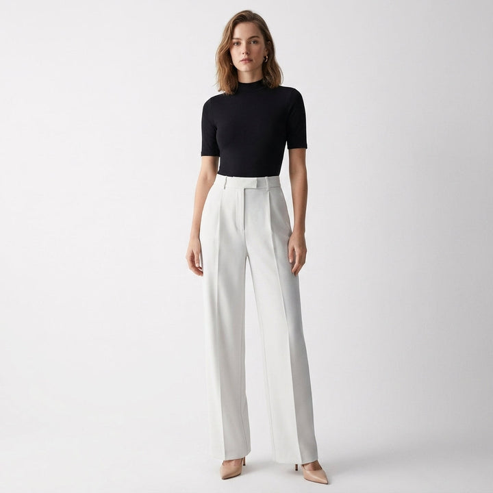 Zofia | Szerokie Spodnie z Wysokim Stanem Wełniane