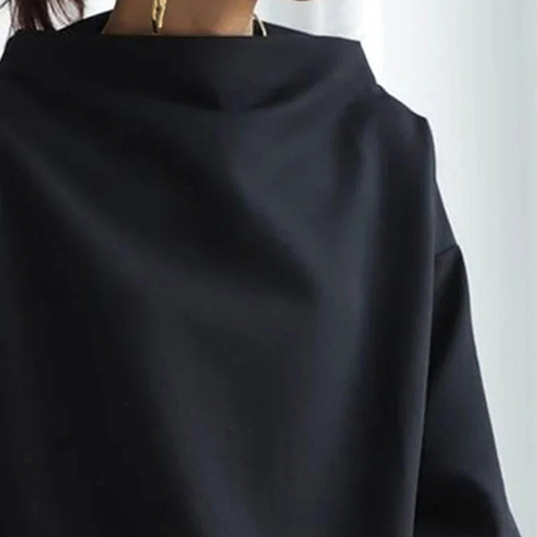 Emilia | Czarna Bluzka Oversize Długi Rękaw Golf