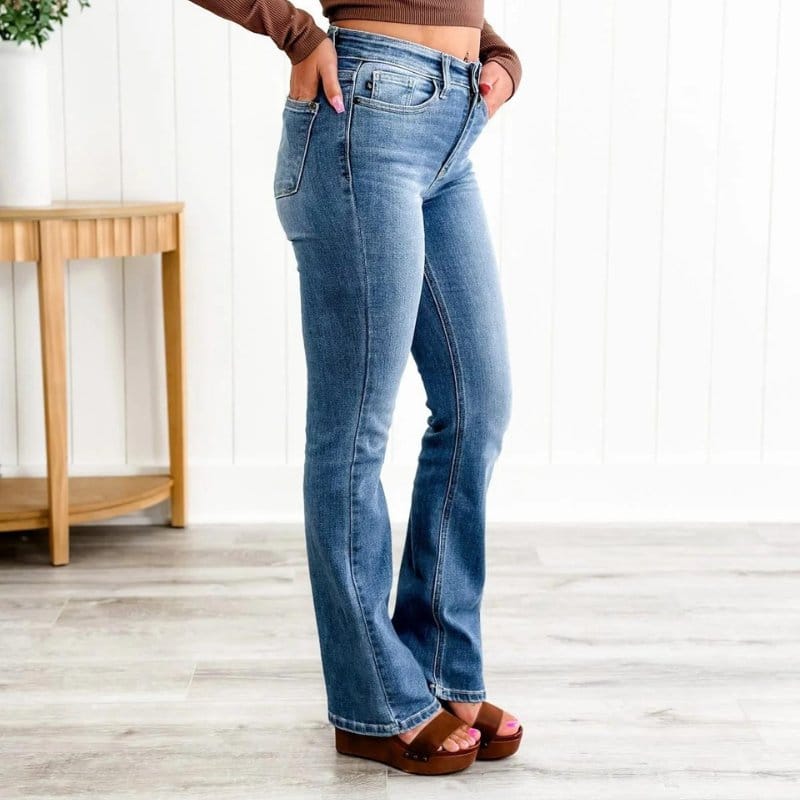 Wiktoria | Spodnie z Wysokim Stanem Dżinsowe Proste Bootcut