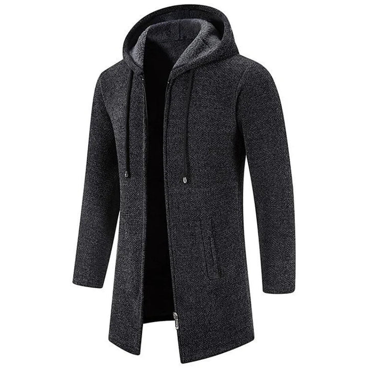 Filip | Płaszcz Męski z Kapturem Długi Zapinany na Zamek