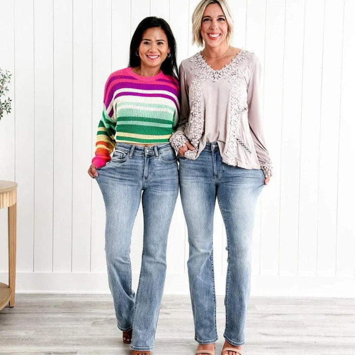 Wiktoria | Spodnie z Wysokim Stanem Dżinsowe Proste Bootcut