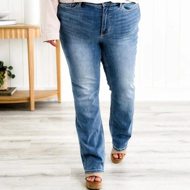 Wiktoria | Spodnie z Wysokim Stanem Dżinsowe Proste Bootcut