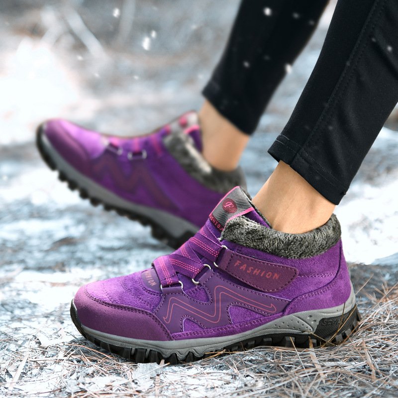 Aleks | Fioletowe Zimowe Buty za Kostkę na Rzep