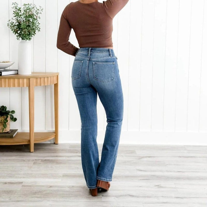 Wiktoria | Spodnie z Wysokim Stanem Dżinsowe Proste Bootcut