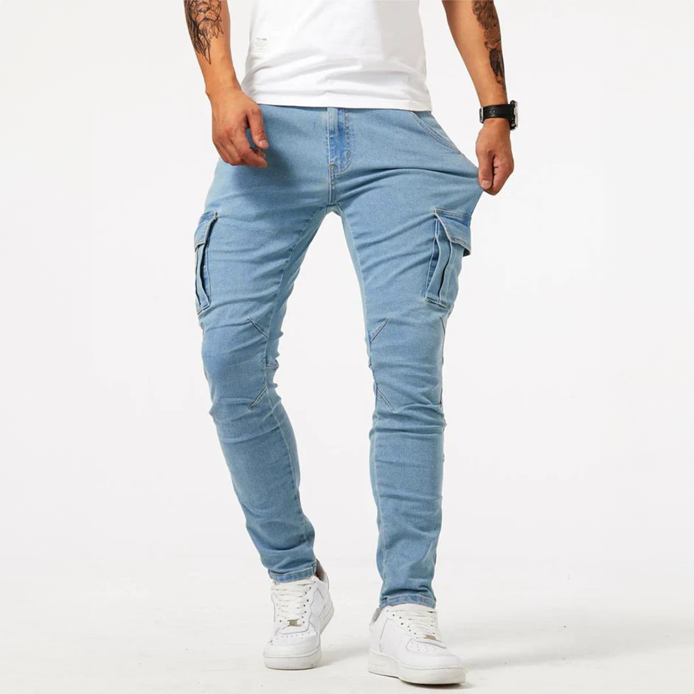 Adam | Dopasowane Spodnie Cargo Denim Szary