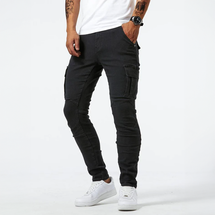 Adam | Dopasowane Spodnie Cargo Denim Szary